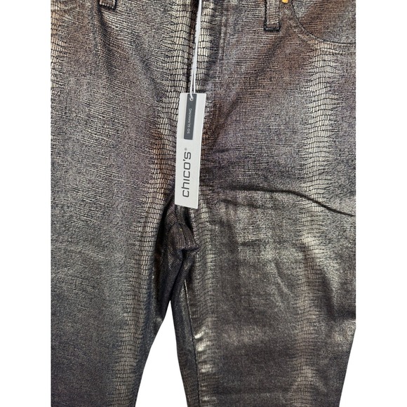 NWT CHICO'S Slimming Coated Ankle Girlfriend Pants Gold/Navy Croc Foul Size 0.5 - Picture 6 of 10